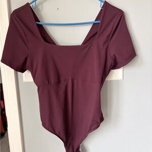 Rae Mode Square Neck Short Sleeve Bodysuit - Wine/purple